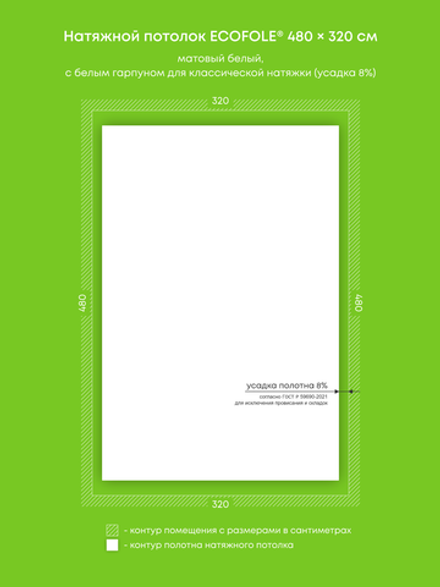 Матовый натяжной потолок 15.4 м2