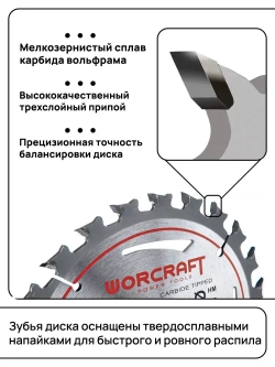 Пильный диск твердосплавный WORCRAFT WPI19165-CS24, 36T TCT, 165х1,6х20 мм
