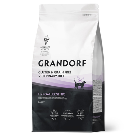 Полнорационный диетический корм для кошек с пищевой аллергией или непереносимостью GRANDORF VETERINARY DIET Cat HYPOALLERGENIC 2 кг