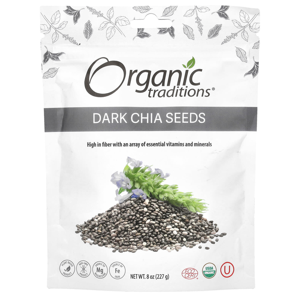 Organic Traditions, темные семена чиа, 227 г (8 унций)