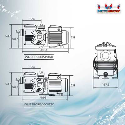 Песочный фильтр для бассейна до 64 м³ с насосом ESP0.5HP, до 55 кг песка, 8,0 м³/ч, WL-ADG450E