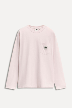 ZARA ФУТБОЛКА С НАШИВКОЙ, КАРМАНОМ И 50TH ANNIVERSARY, ПАСТЕЛЬНО-РОЗОВЫЙ