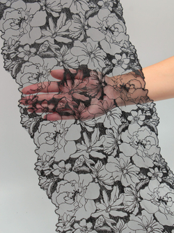 Вышивка на сетке черная жесткая неэластичная ширина 23 см