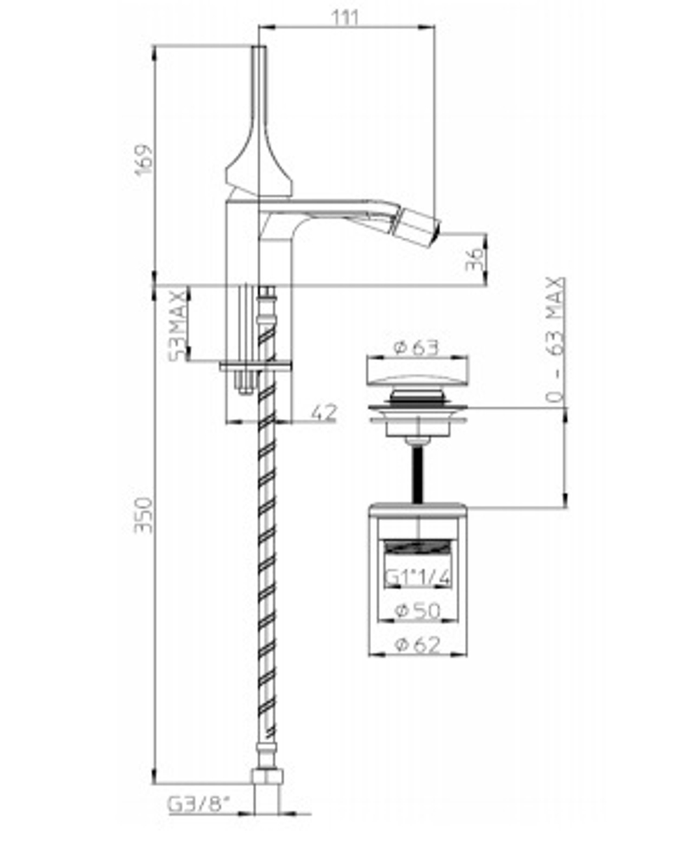 Bossini Apice смеситель для биде 169 мм, донный клапан, цвет чёрный матовый