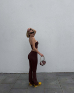 chocolate flared trousers