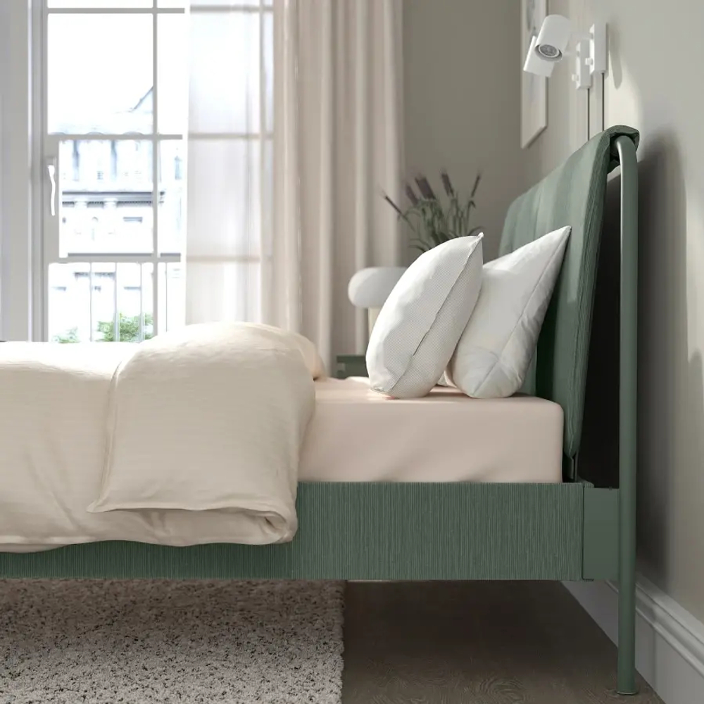 Каркас кровати мягкий - IKEA TÄLLÅSEN/TALLASEN, 200х140 см, серо-зеленый, ТЭЛЛАСОН ИКЕА