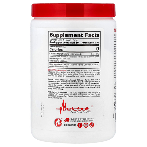 Metabolic Nutrition, Micronized Creatine Plus™, со вкусом голубой малины, 420 г