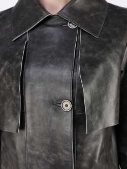 Кожаный тренч длинный с поясом плащ на осень