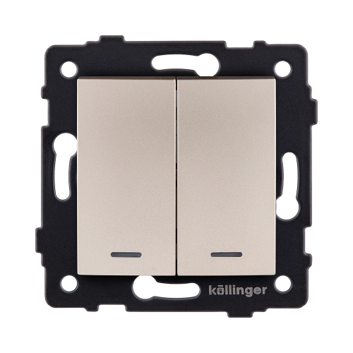 Выключатель 2-клавишный проходной 10А/250В с LED подсветкой, изогнутый, золотой Kollinger REA-R-010GD для Aspekt, Eleganz, Reflex