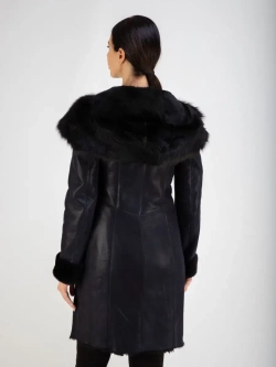 Дубленка женская натуральная длинная с капюшоном Турция