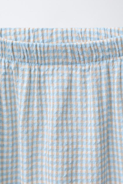 ZARA БРЮКИ ИЗ РЕЛЬЕФНОЙ ТКАНИ В КЛЕТКУ, ПЕСОЧНЫЙ/СИНИЙ