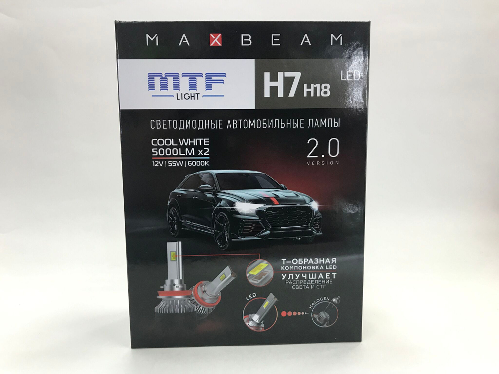 Светодиодные лампы для Kia Ceed ll 2012-18/Kia Ceed lll 2018-21 MTF Light H7 MaxBeam 5000 lm, 6000K ( к-т 2 шт. с переходниками)