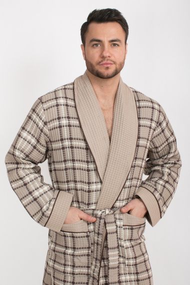 Вафельный мужской халат Gentelmen Style бежевый