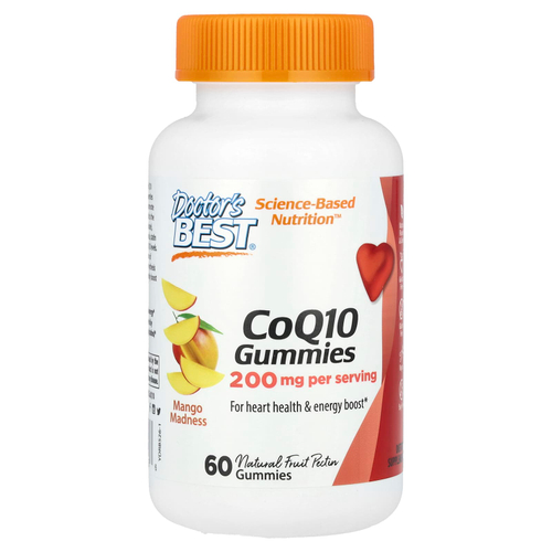 Doctor's Best, коэнзим Q10, со вкусом манго, 200 мг, 60 жевательных мармеладок (100 мг в 1 жевательной таблетке)