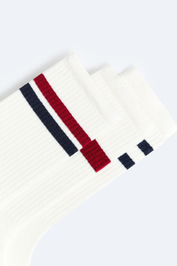 ZARA УПАКОВКА ИЗ 3 ПОЛОСАТЫХ НОСКОВ, БЕЛЫЕ