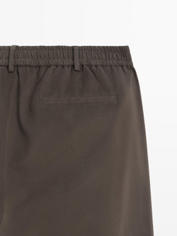 Massimo Dutti Брюки-джоггеры из смесовой хлопковой ткани, коричневый