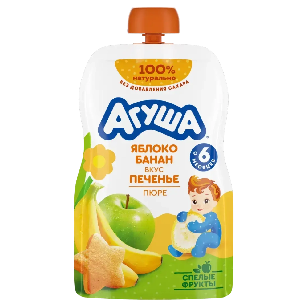 Агуша пюре фруктовое 90г Яблоко-банан-печенье