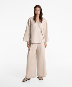 Oysho Брюки из 100%-го льна, песочный с меланжевым эффектом