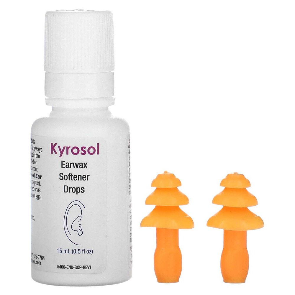 NeilMed, Kyrosol, капли для размягчения ушной серы, 15 мл (0,5 жидк. унции) и 2 мягких беруши