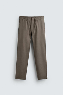 ZARA БРЮКИ RELAXED FIT ИЗ ХЛОПКА И ЛЬНА, СЕРО-КОРИЧНЕВЫЙ