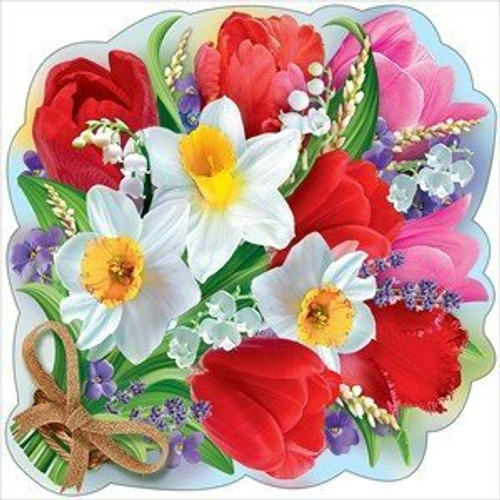 Вырубка "Букет с нарцисами, крафт бант"