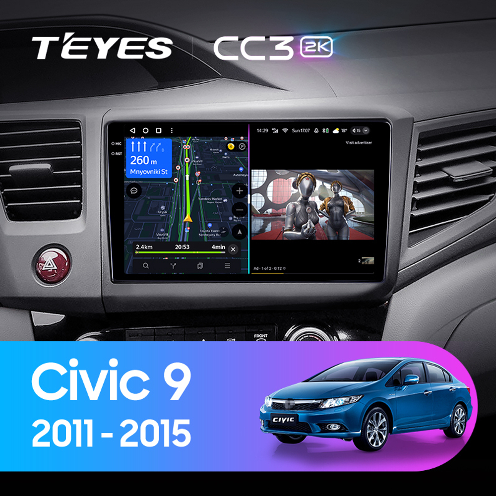 Teyes CC3 2K 9"для Honda Civic 9 2011-2015