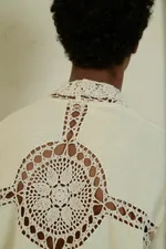 Рубашка Soeurs с Мягким Воротником / Morning Gown Crocheted Long Sleeve бежевая