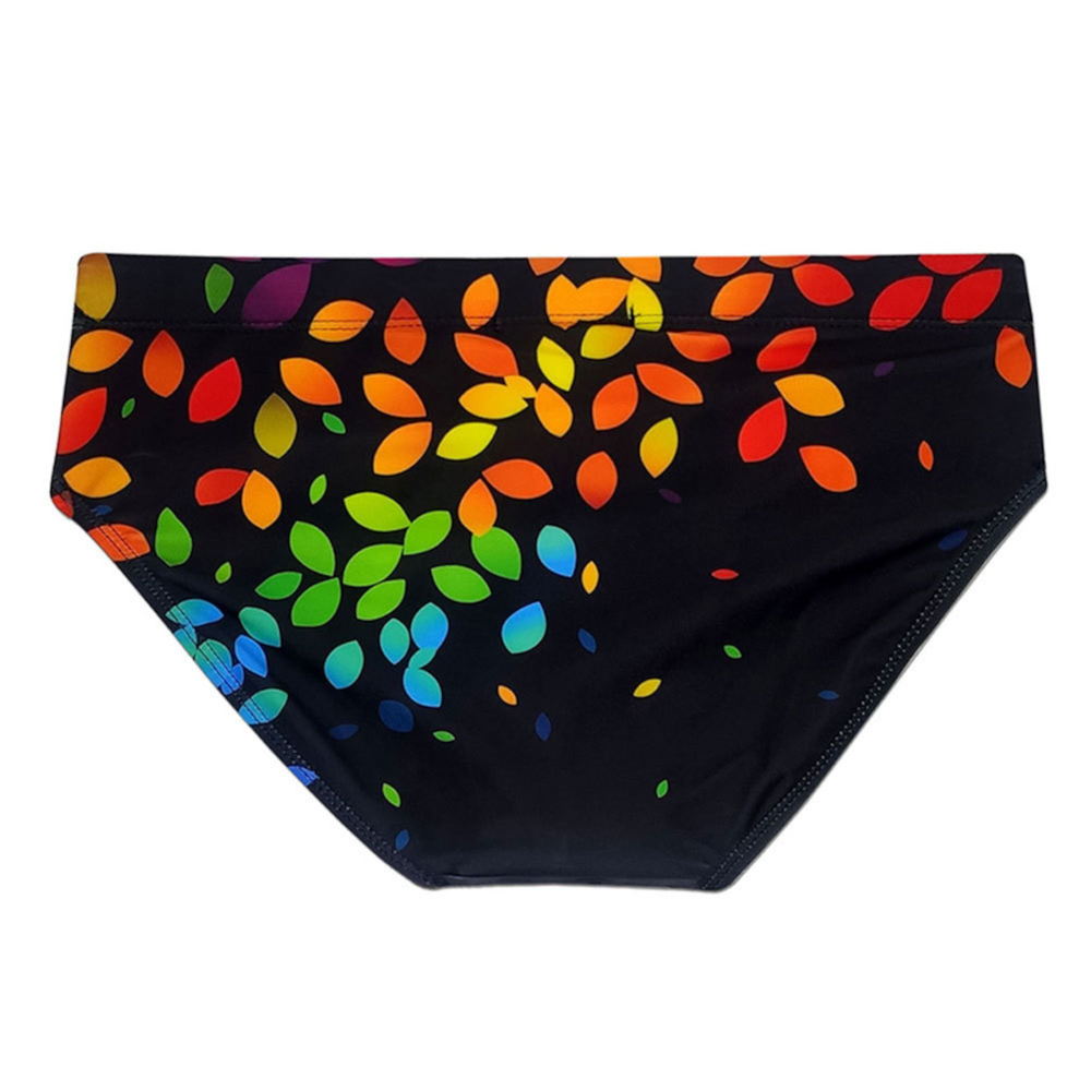 Черные мужские плавки с цветными листиками (Размер: XL) (Цвет: черный)