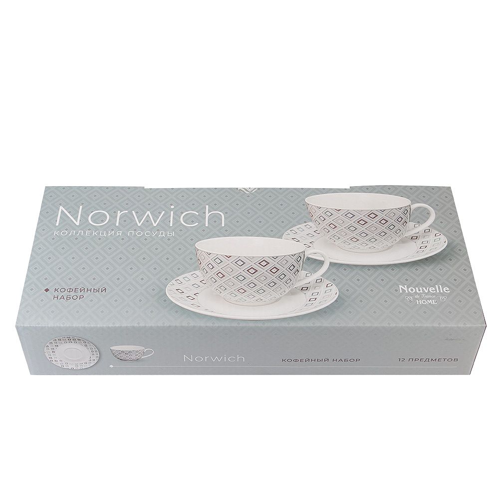 Набор кофейный 12пр "Norwich" (6 персон) v=90мл (фарфор) (подарочная упаковка)