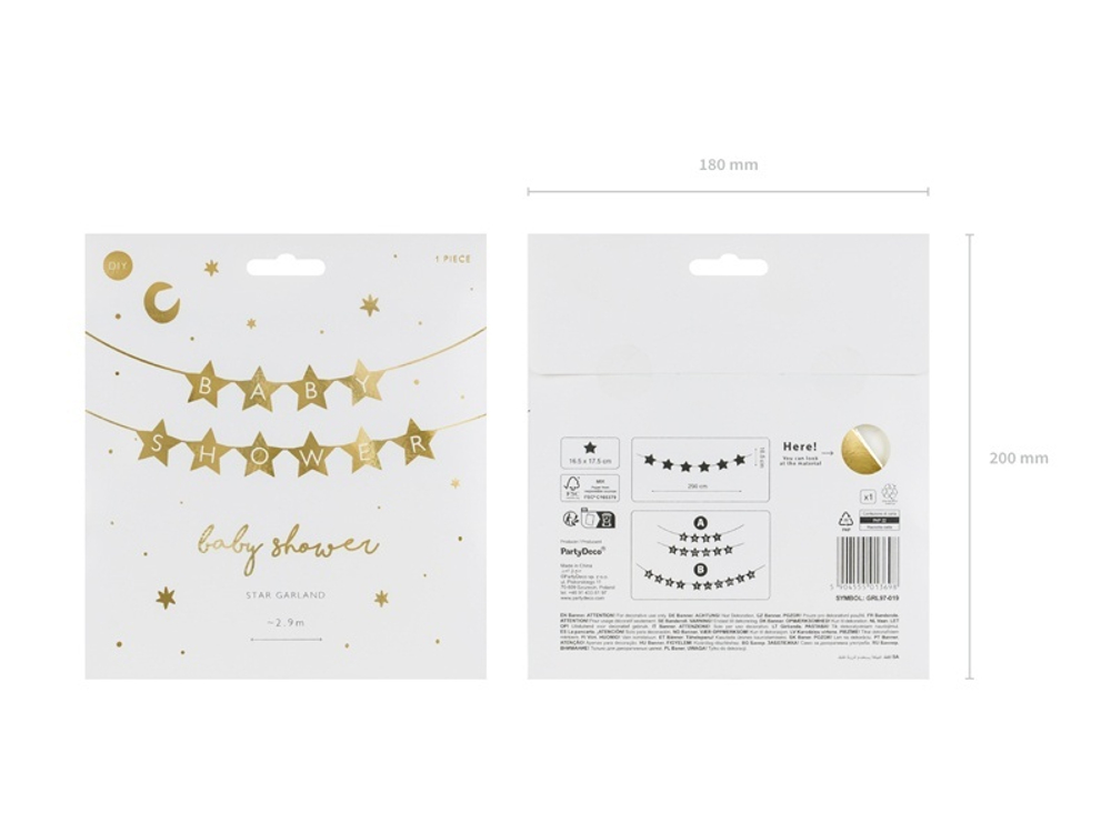 Гирлянда золотая "Baby Shower" 2,9м