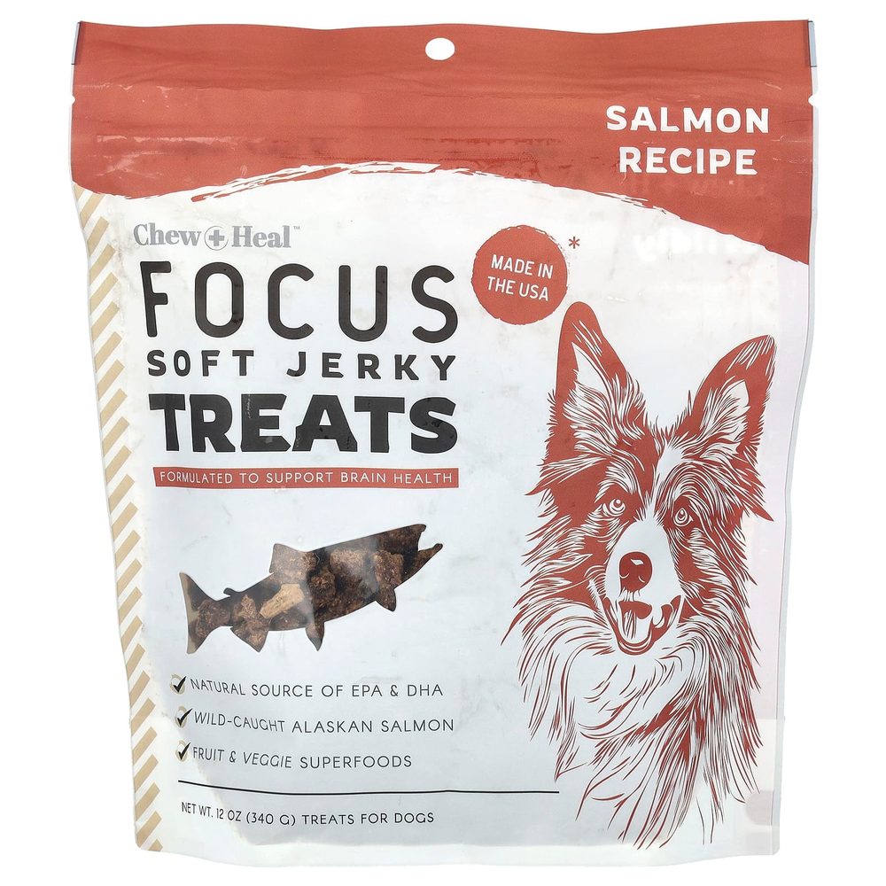 Chew + Heal, Focus мягкое вяленое лакомство для собак, с лососем, 340 г (12 унций)