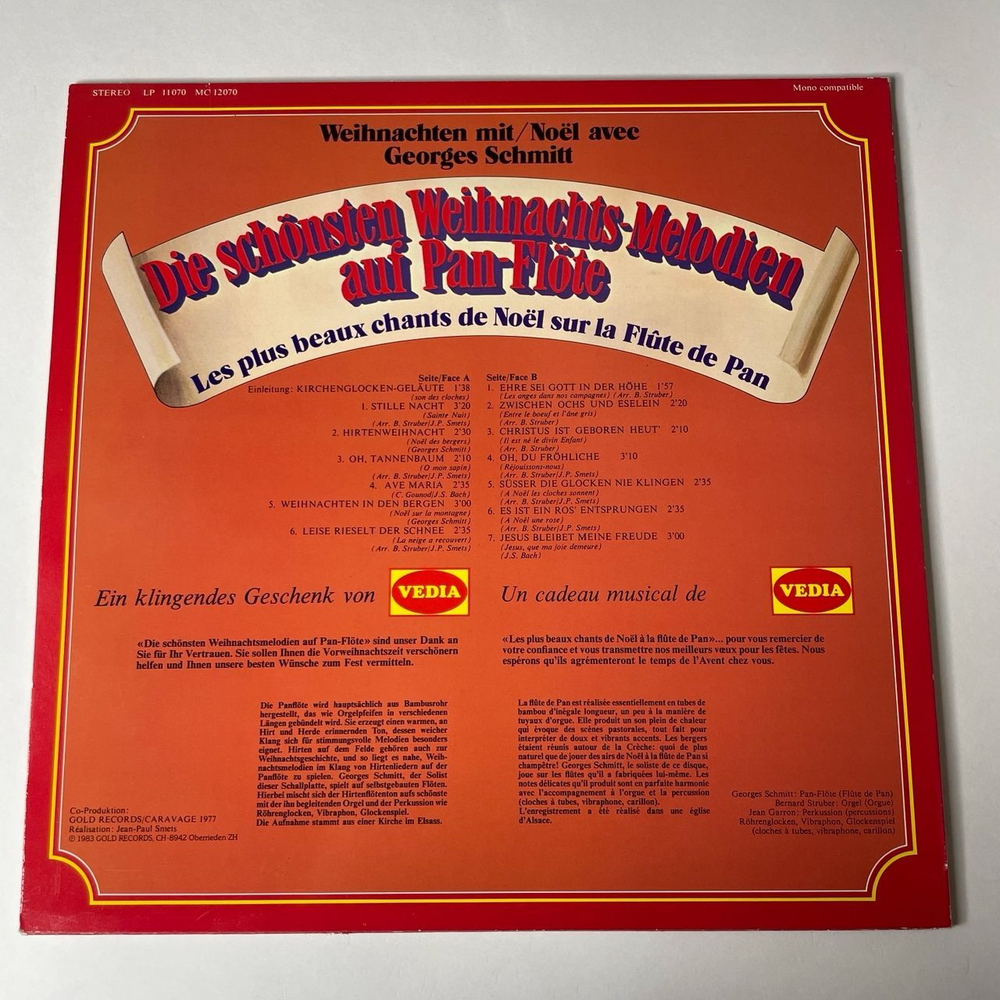 Винтажная виниловая пластинка LP Georges Schmitt Weihnachten Mit Georges Schmitt (Швейцария 1977)