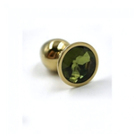 Металлическая анальная пробка Medium light green gold (Цвет: цвет пробки золотой, цвет камня: зеленый.)