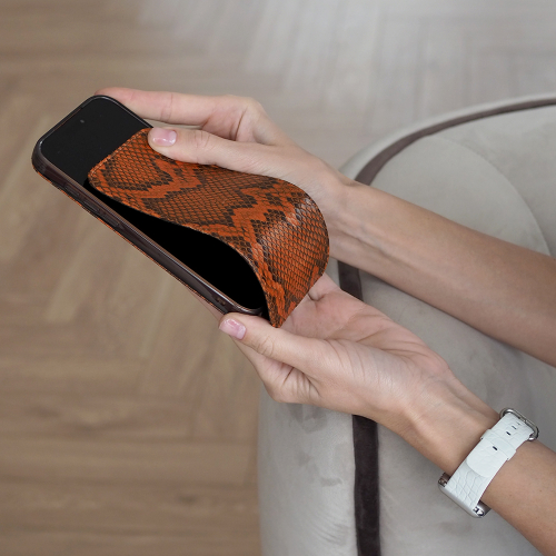 Чехол для iPhone 17 Pro Max - кожа питона, коньяк
