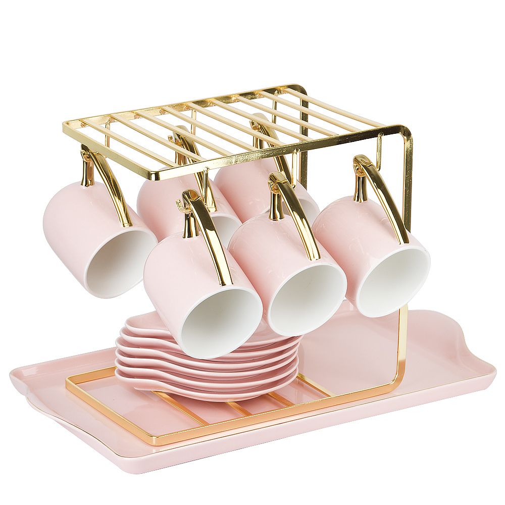 Чайный набор на металлической подставке с подносом 15пр. " . Pink" (6 персон) v=1300/240 мл