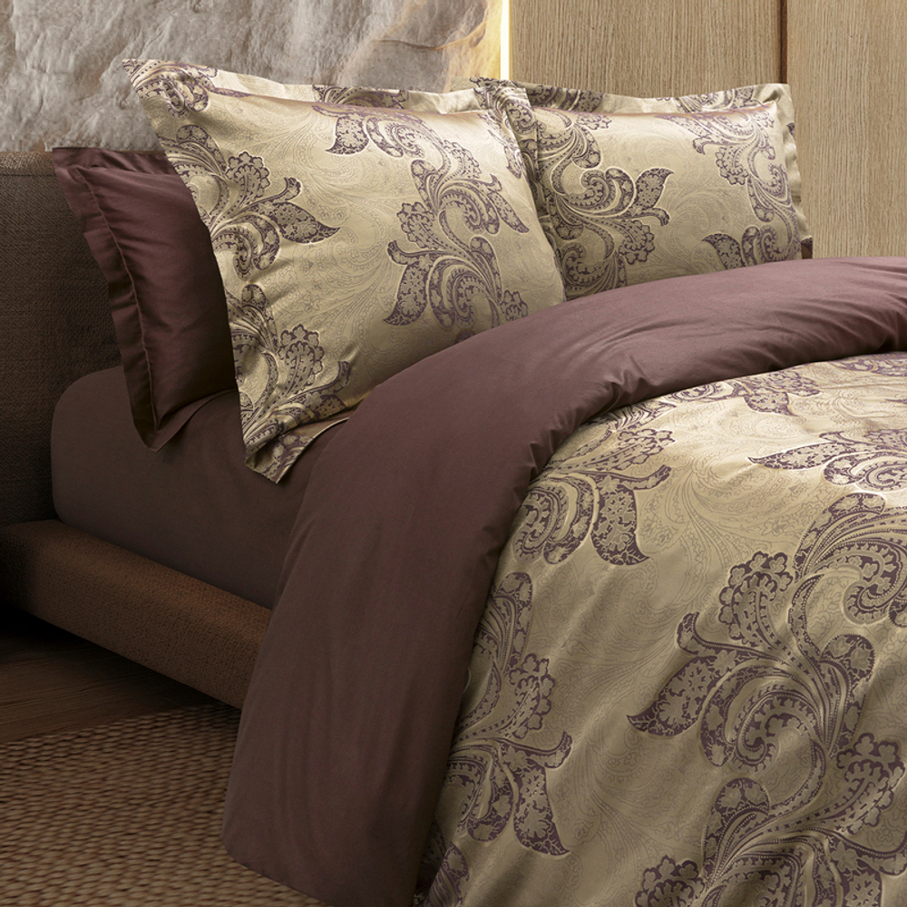 Элитный комплект постельного белья Эстетика 2 сп с европростыней САТИН-жаккард "Флокатти" (нав. 70х70 и 50х70)