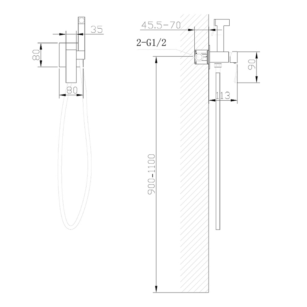 Гигиенический душ со смесителем Abber Wasserfall AF8625B Черный матовый