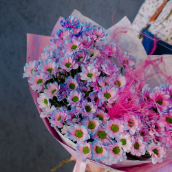 141. Стойкий необычный букет из двуцветной сантини