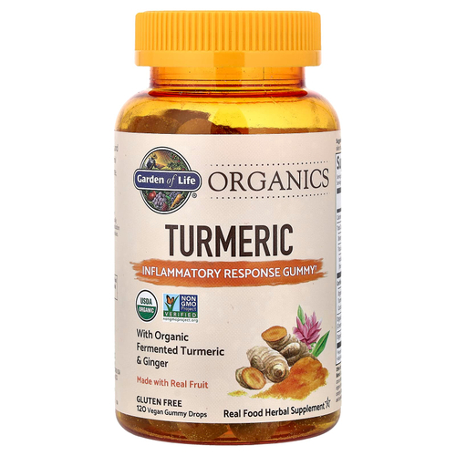 Garden of Life, Organics, жевательные таблетки с куркумой, 120 веганских жевательных таблеток
