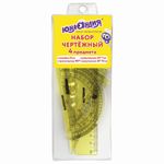 Набор чертежный малый ЮНЛАНДИЯ "START 3D" (линейка 15 см, 2 треугольника, транспортир), прозрачный, желтый, 210741