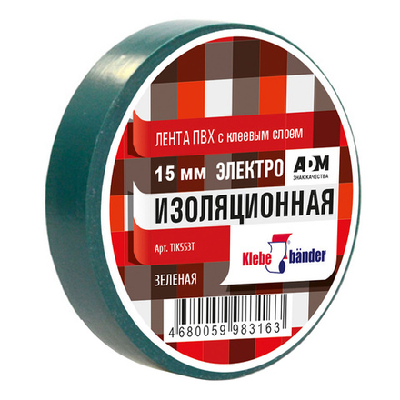 Изолента ПВХ 15х10 зеленая Klebebander TIK553T