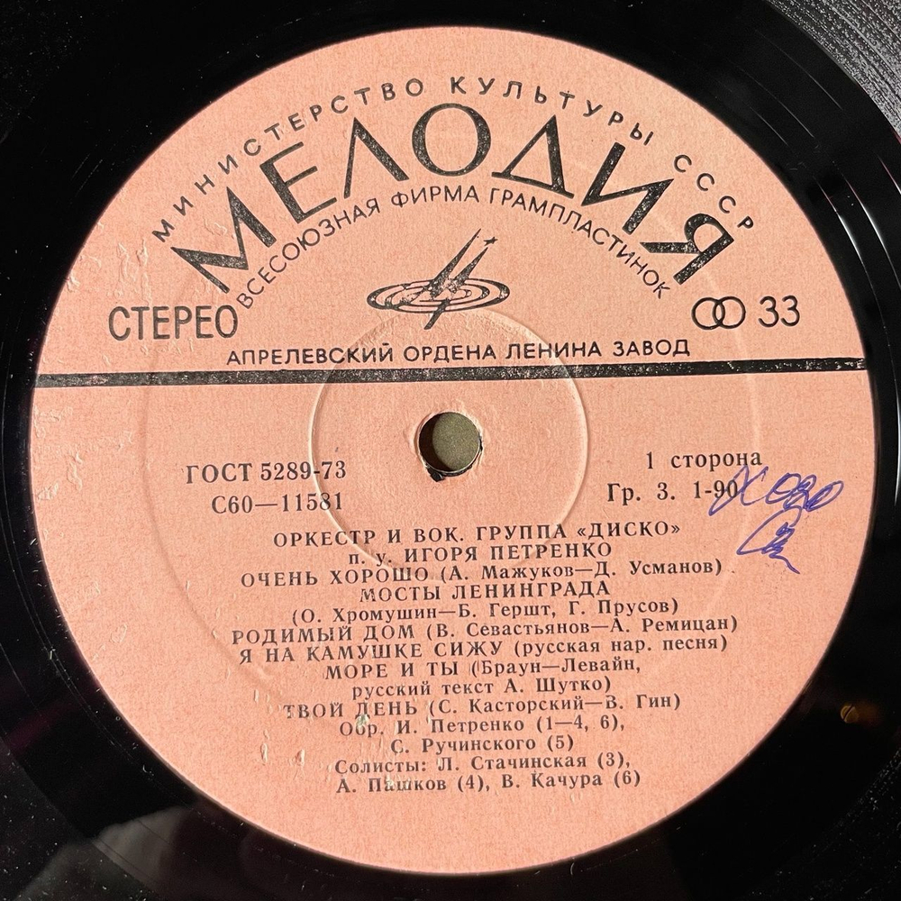 Винтажная виниловая пластинка LP Оркестр И Вокальная Группа Диско (СССР 1979) Я На Камушке Сижу