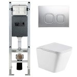 Унитаз подвесной WeltWasser AMBERG 350 ST + GELBACH 043 GL-WT + AMBERG RD-CR белый глянцевый, безободковый, с крышкой микролифт, слив-торнадо, с инсталляцией и кнопкой хром глянцевый
