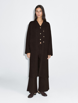 Massimo Dutti Длинный вязаный кардиган с золотыми пуговицами, коричневый