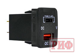 Розетка USB Type C, QC 3.0 с вольтметром для Toyota 32x20