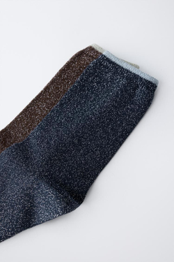 ZARA НАБОР ИЗ ДВУХ ПАР ВЫСОКИХ НОСКОВ С БЛЕСТЯЩЕЙ НИТЬЮ, КОРИЧНЕВЫЙ