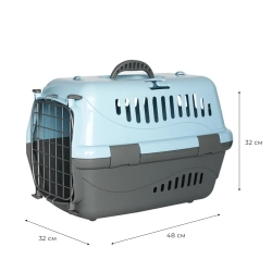Переноска пластиковая ZOOEXPRESS "Турне" с металлической дверцей - 48х32х32 см (M) - голубая