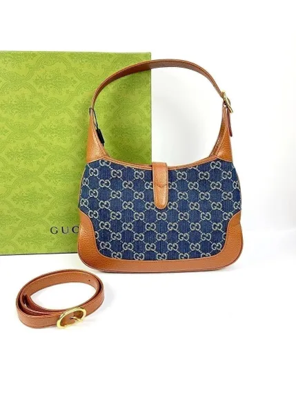 Маленькая сумка-хобо Gucci Jackie 1961 коричневый/синий