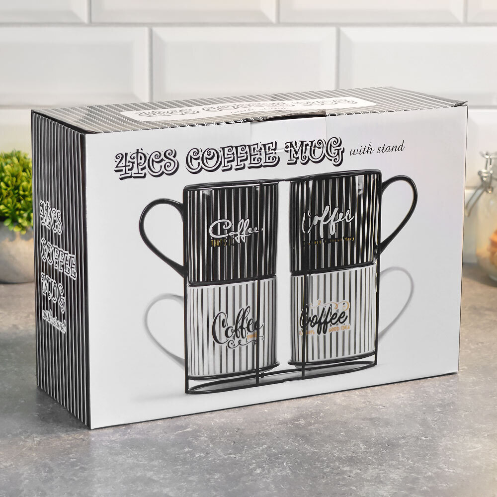 Набор кружек 4шт 480мл на подставке "Кофечаша"