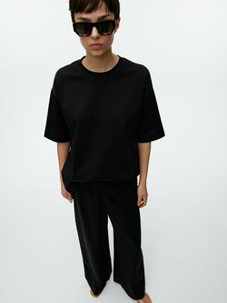 ARKET ШИРОКИЕ ЛЬНЯНЫЕ БРЮКИ, ЧЕРНЫЙ